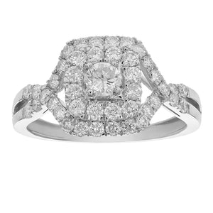 1 cttw Diamond Criss-Cross Wedding Engagement Ring 14K White Gold Square Bridal