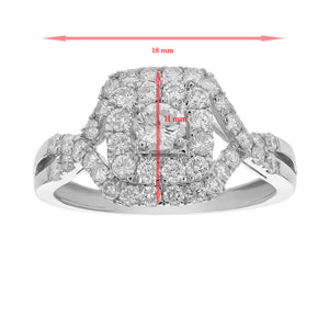 1 cttw Diamond Criss-Cross Wedding Engagement Ring 14K White Gold Square Bridal