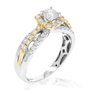 1 cttw Diamond Engagement Ring 14K Two Tone White and Yellow Gold Bridal Size 6