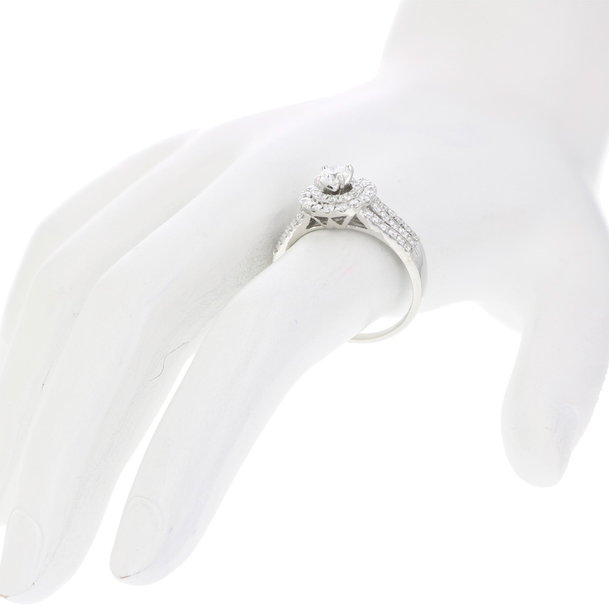 1 cttw Diamond Engagement Ring 14K White Gold Halo Style Round Bridal Wedding