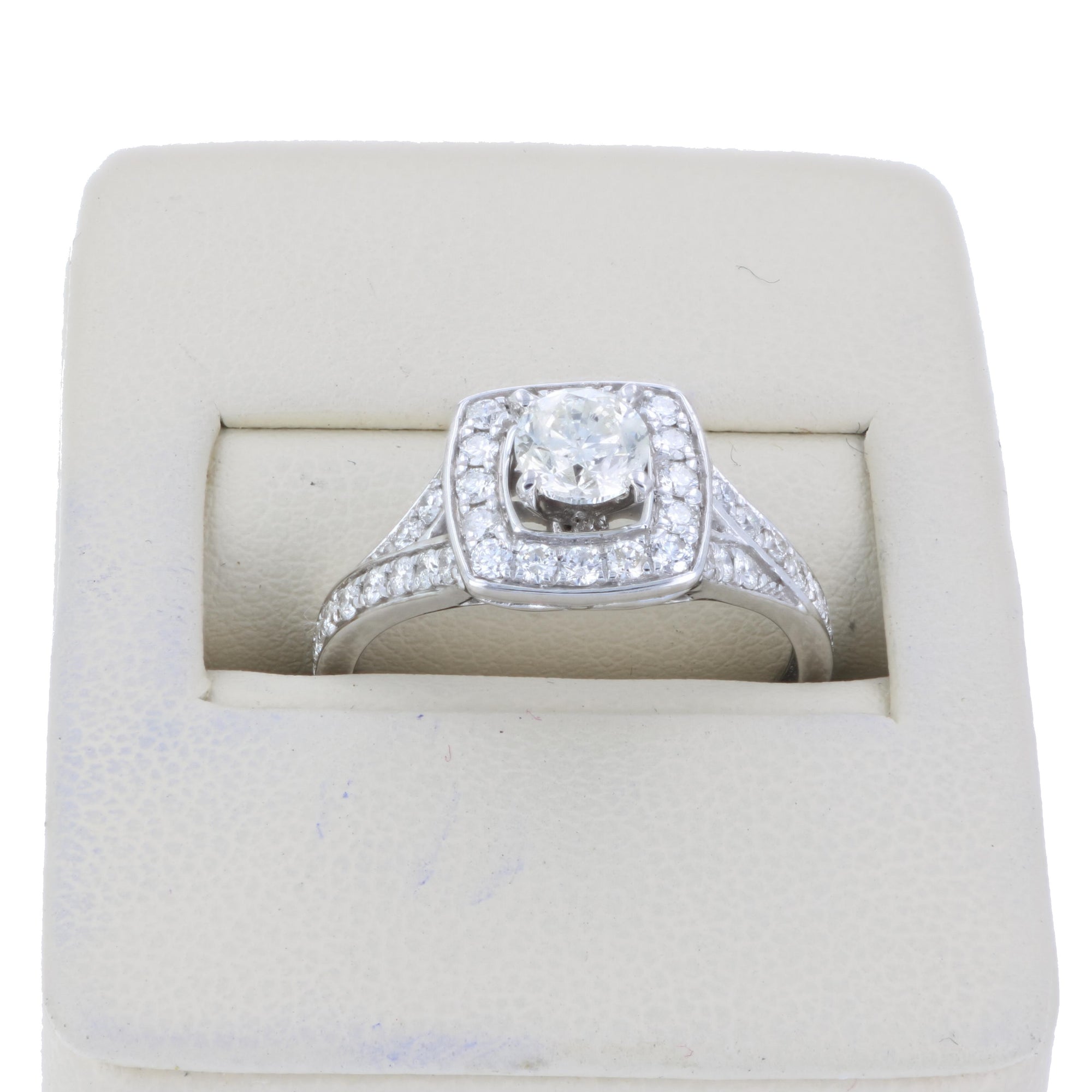 1 cttw Diamond Halo Wedding Engagement Ring 14K White Gold Cushion Prong Set