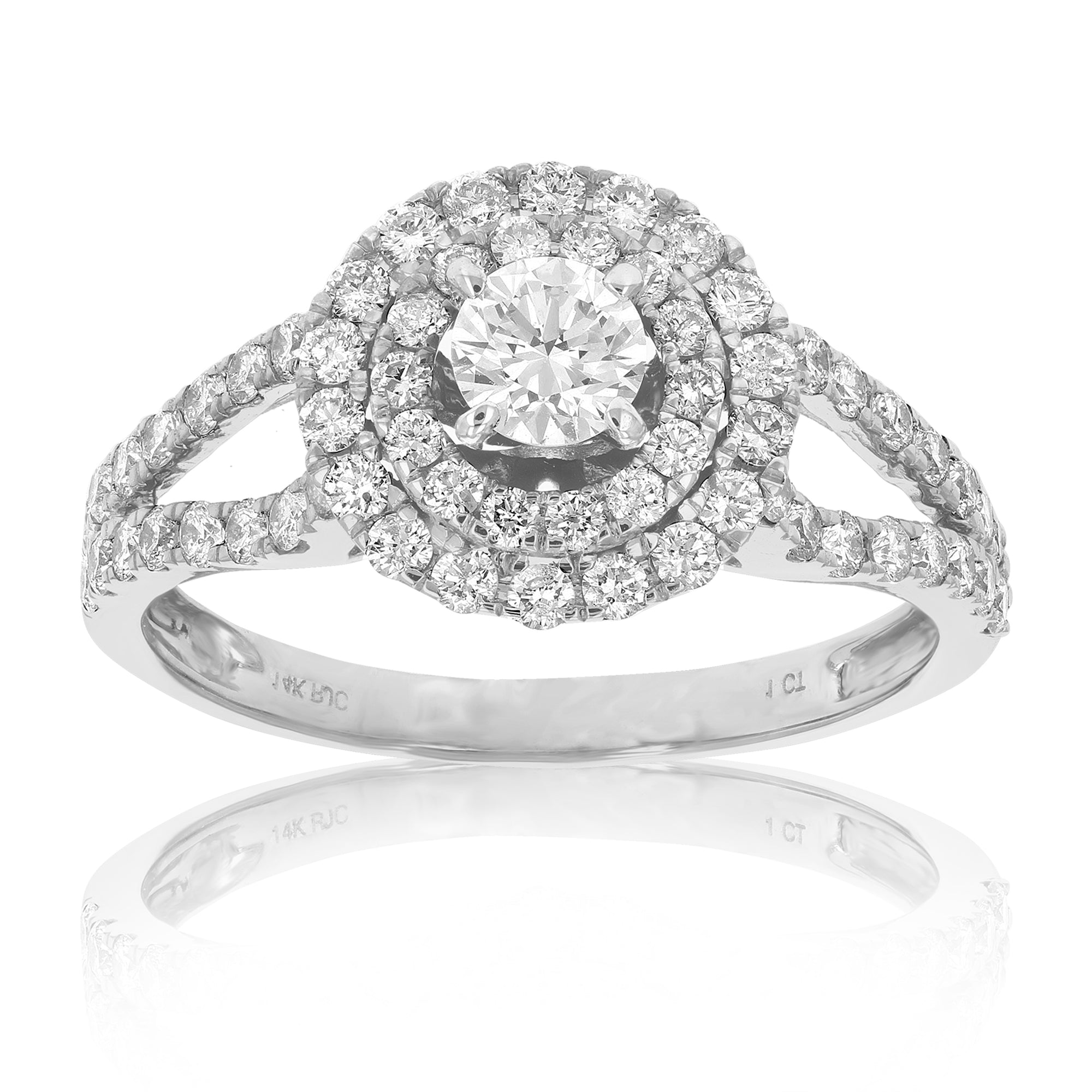 7/8 cttw Diamond Halo Wedding Engagement Ring 14K White Gold Round Prong Bridal