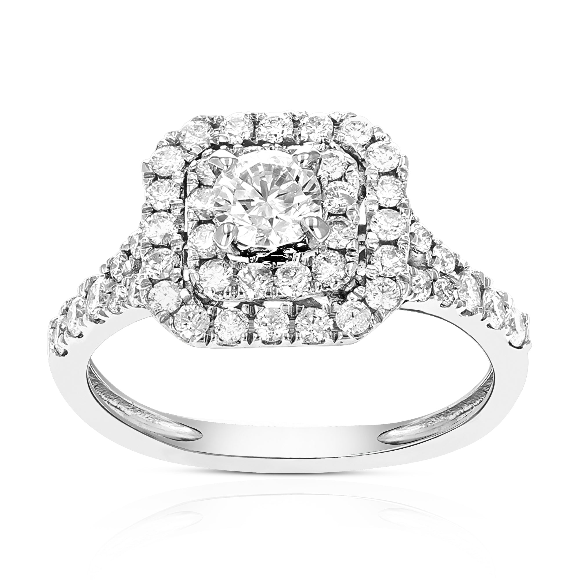 7/8 cttw Diamond Wedding Engagement Ring 14K White Gold Halo Prong Set Bridal