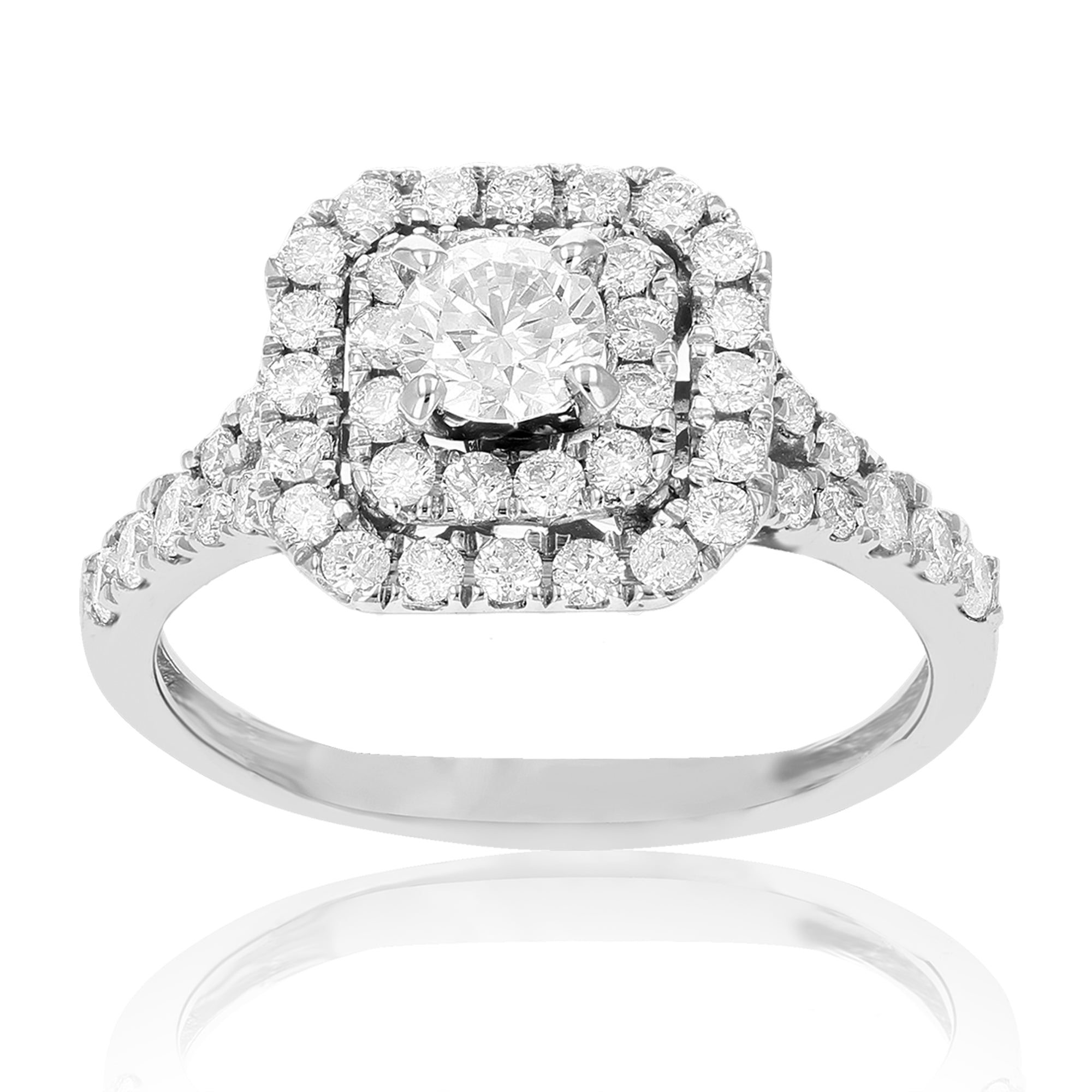 7/8 cttw Diamond Wedding Engagement Ring 14K White Gold Halo Prong Set Bridal