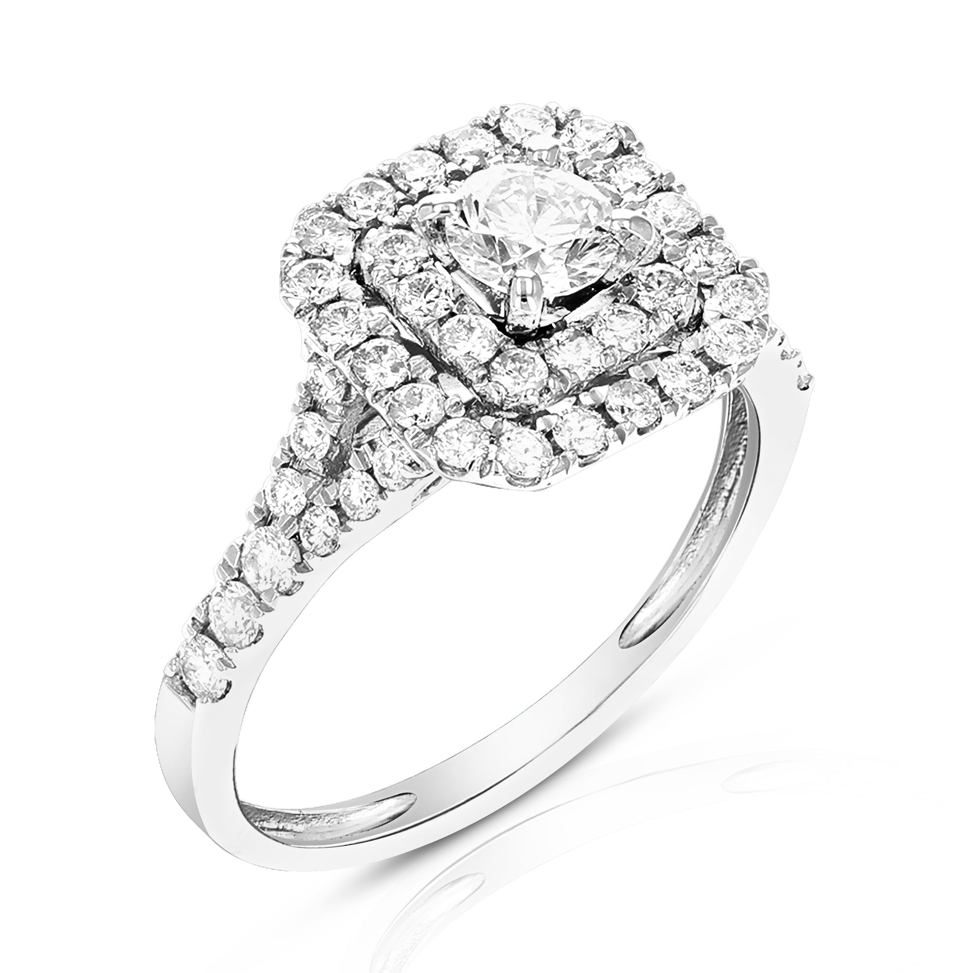 7/8 cttw Diamond Wedding Engagement Ring 14K White Gold Halo Prong Set Bridal