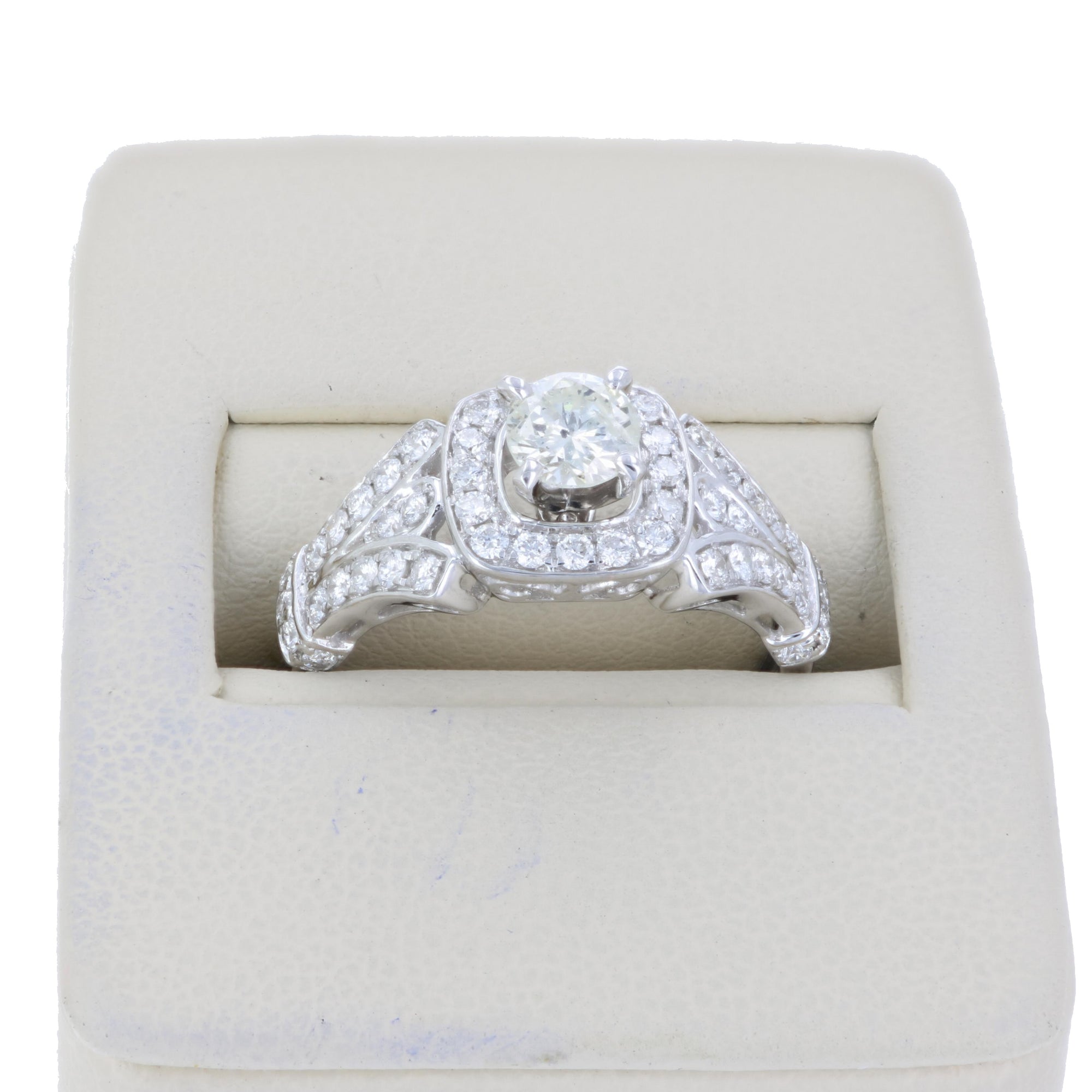 1 cttw Diamond Halo Wedding Engagement Ring 14K White Gold Cushion Shape Bridal