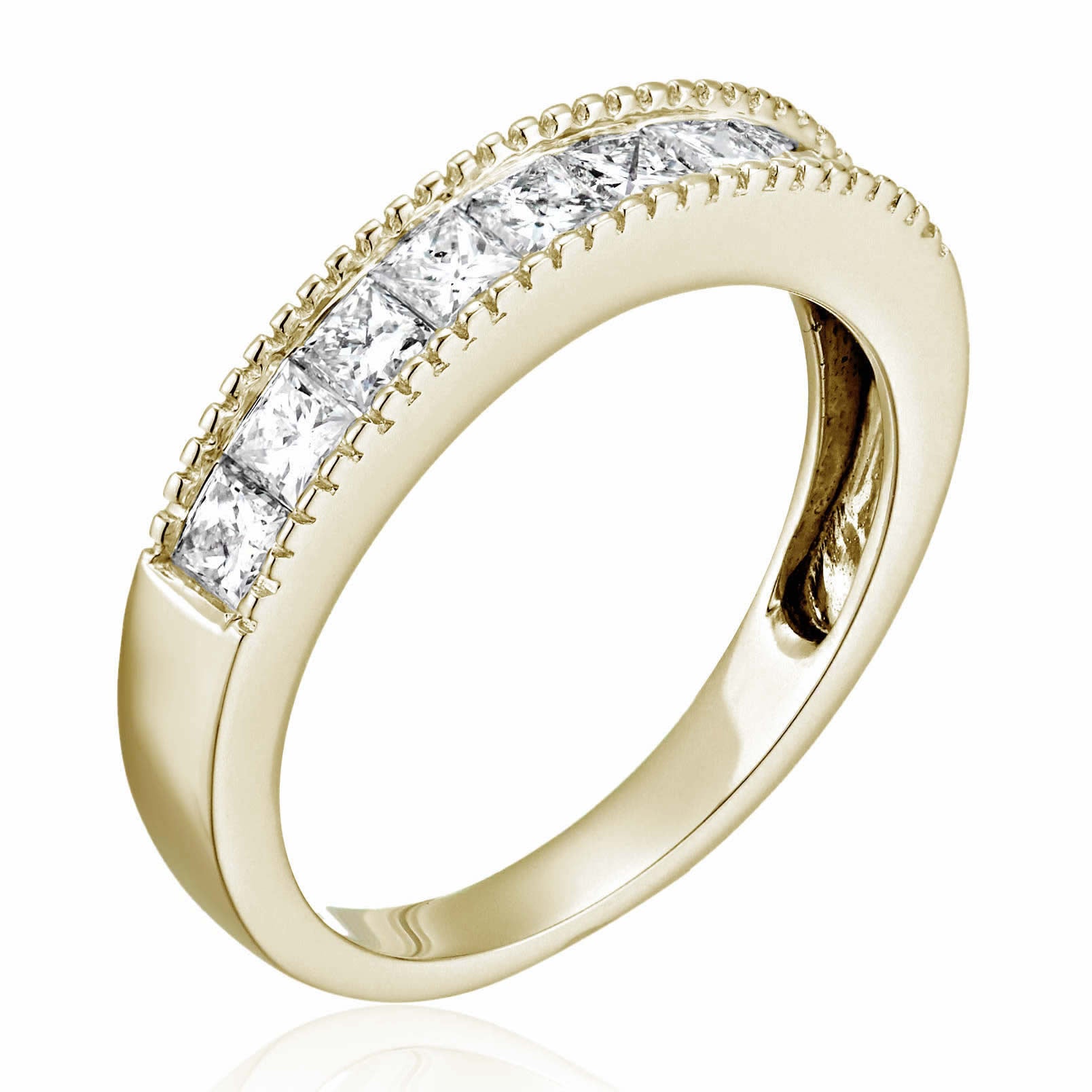 1 cttw Diamond Wedding Band for Women, Princess Cut Diamond Wedding Band 14K Yellow Gold with Milgrain, Size 4.5-9.5