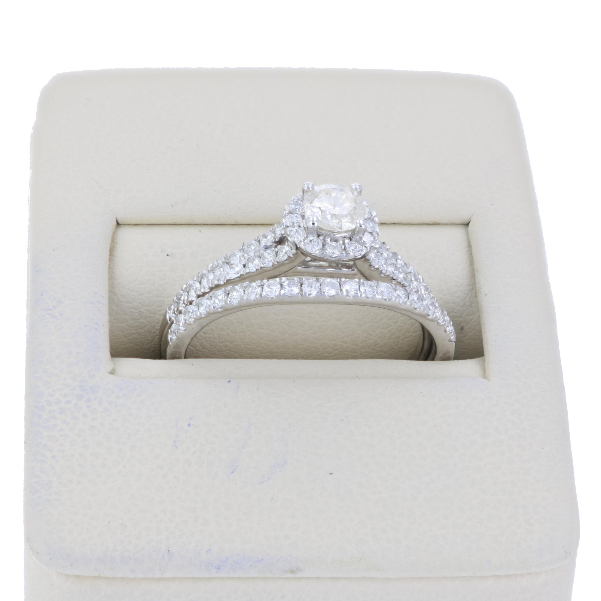 3/4 cttw Diamond Prong Set Wedding Engagement Ring Set 14K White Gold Bridal