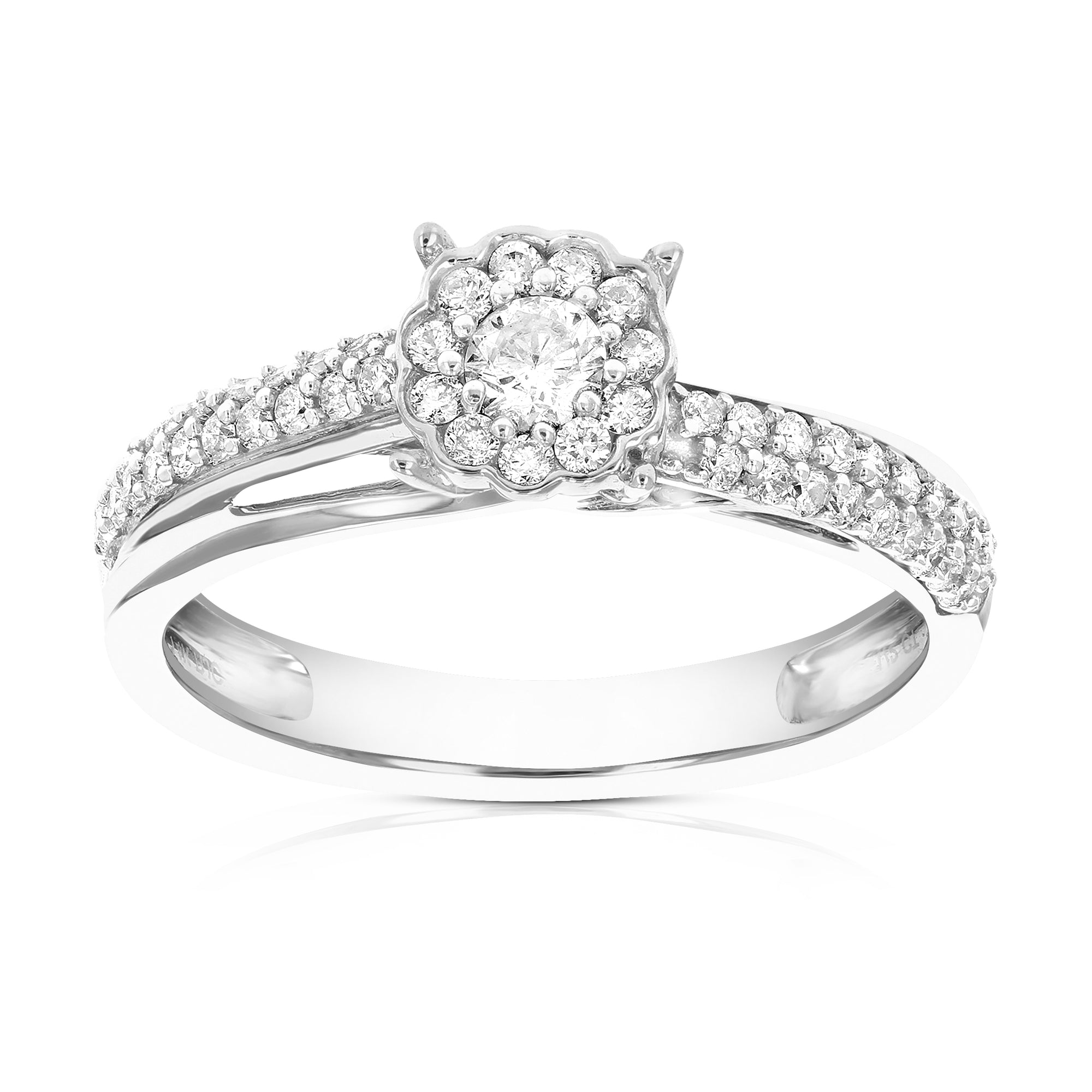 1/2 cttw Diamond Engagement Ring 14K White Gold Cluster Composite Bridal Wedding