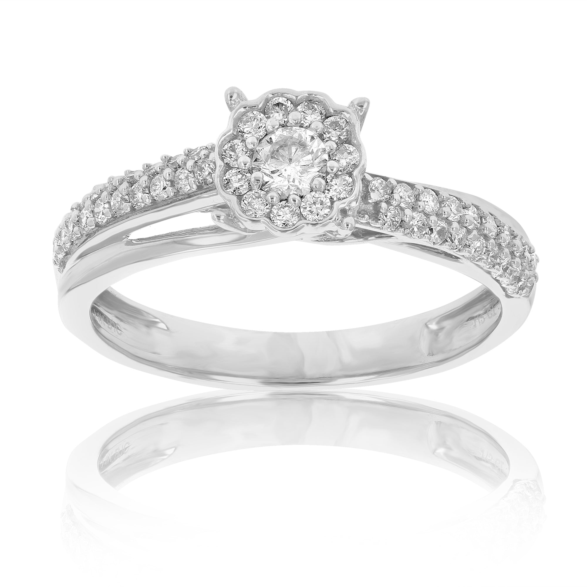 1/2 cttw Diamond Engagement Ring 14K White Gold Cluster Composite Bridal Wedding