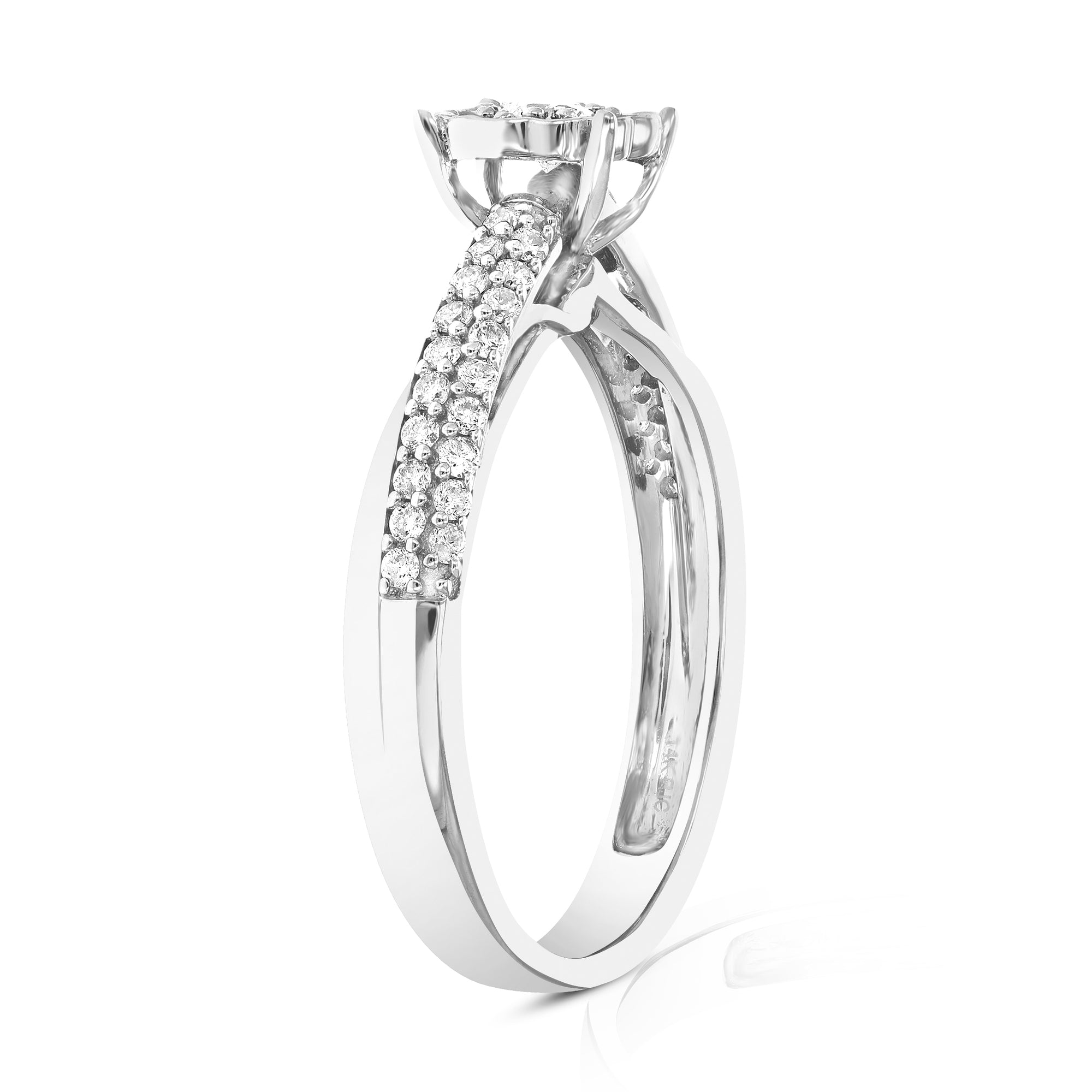 1/2 cttw Diamond Engagement Ring 14K White Gold Cluster Composite Bridal Wedding