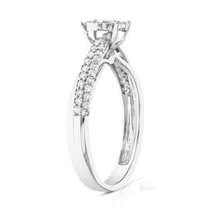1/2 cttw Diamond Engagement Ring 14K White Gold Cluster Composite Bridal Wedding