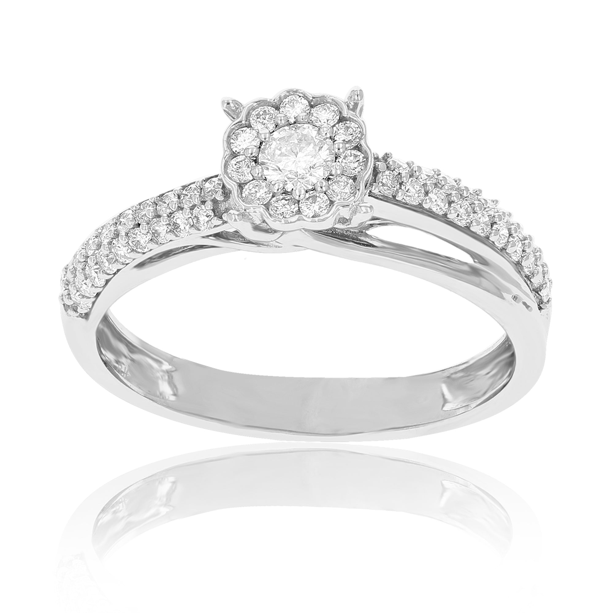 1/2 cttw Diamond Engagement Ring 14K White Gold Cluster Composite Bridal Wedding
