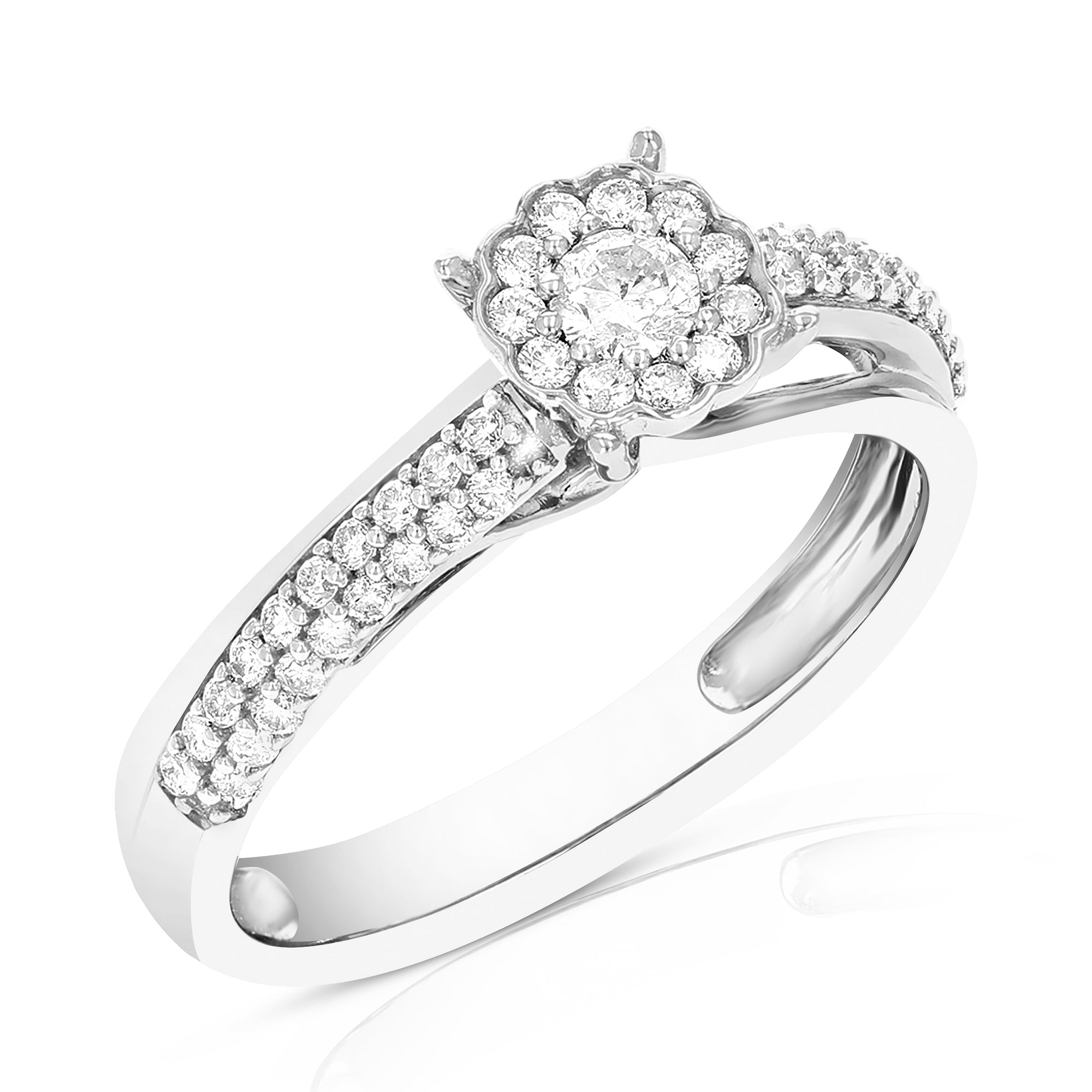 1/2 cttw Diamond Engagement Ring 14K White Gold Cluster Composite Bridal Wedding