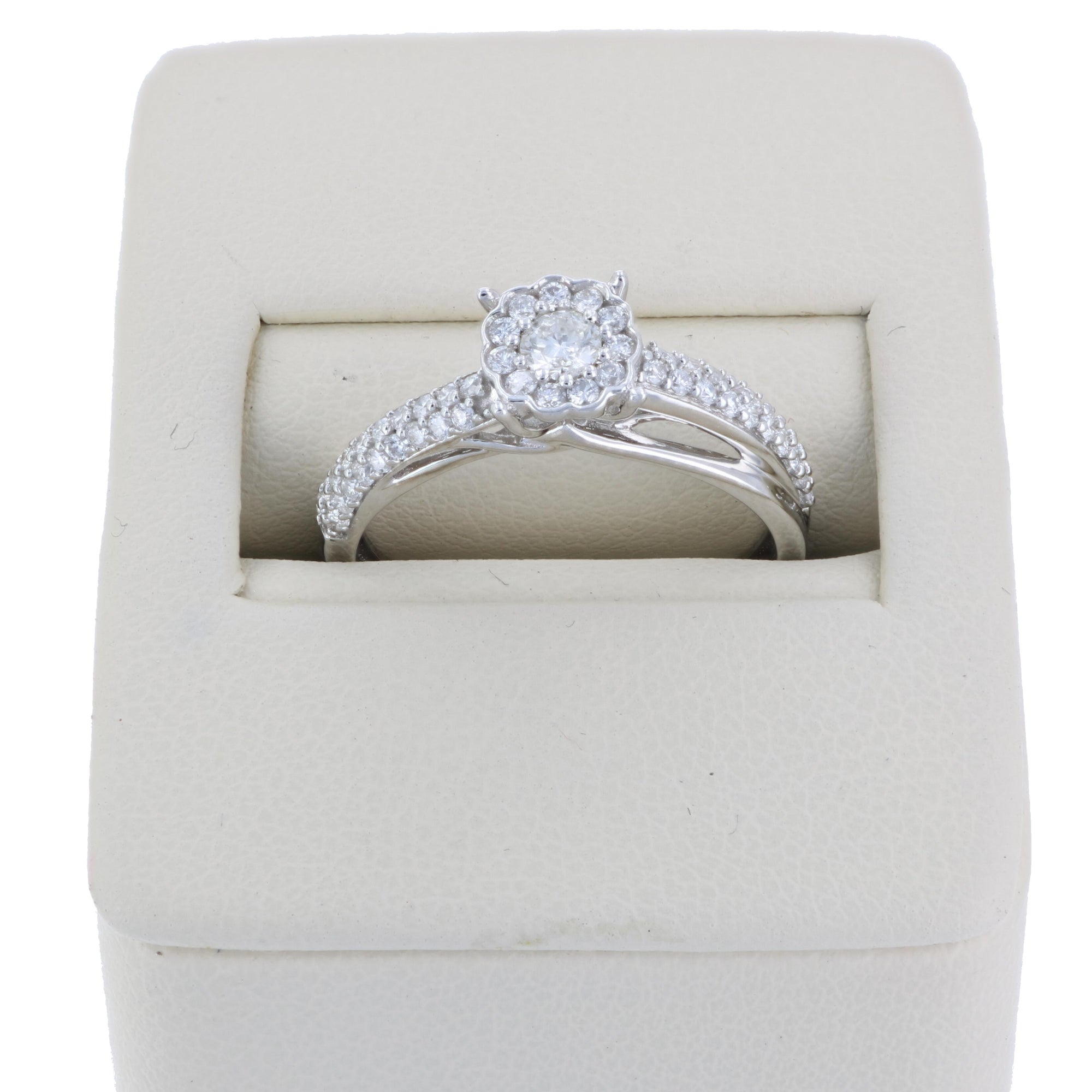 1/2 cttw Diamond Engagement Ring 14K White Gold Cluster Composite Bridal Wedding