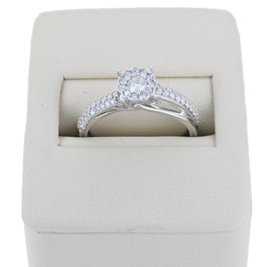 1/2 cttw Diamond Engagement Ring 14K White Gold Cluster Composite Bridal Wedding