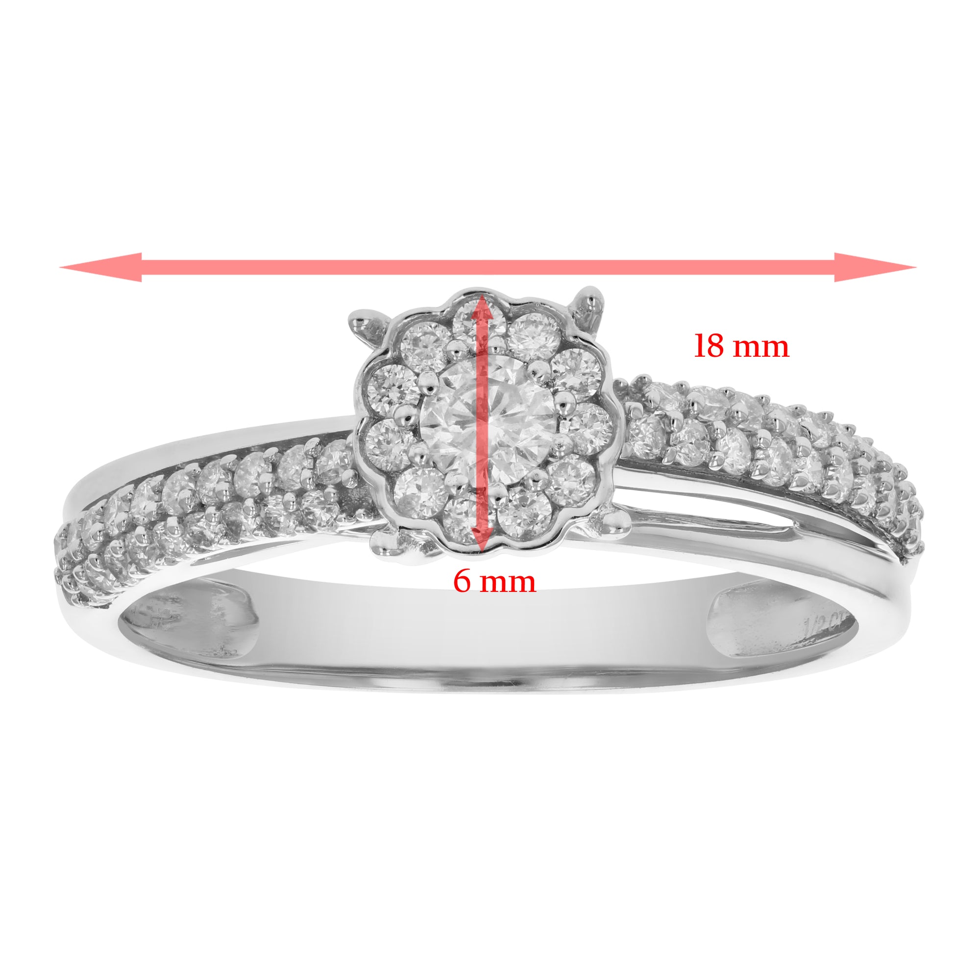 1/2 cttw Diamond Engagement Ring 14K White Gold Cluster Composite Bridal Wedding