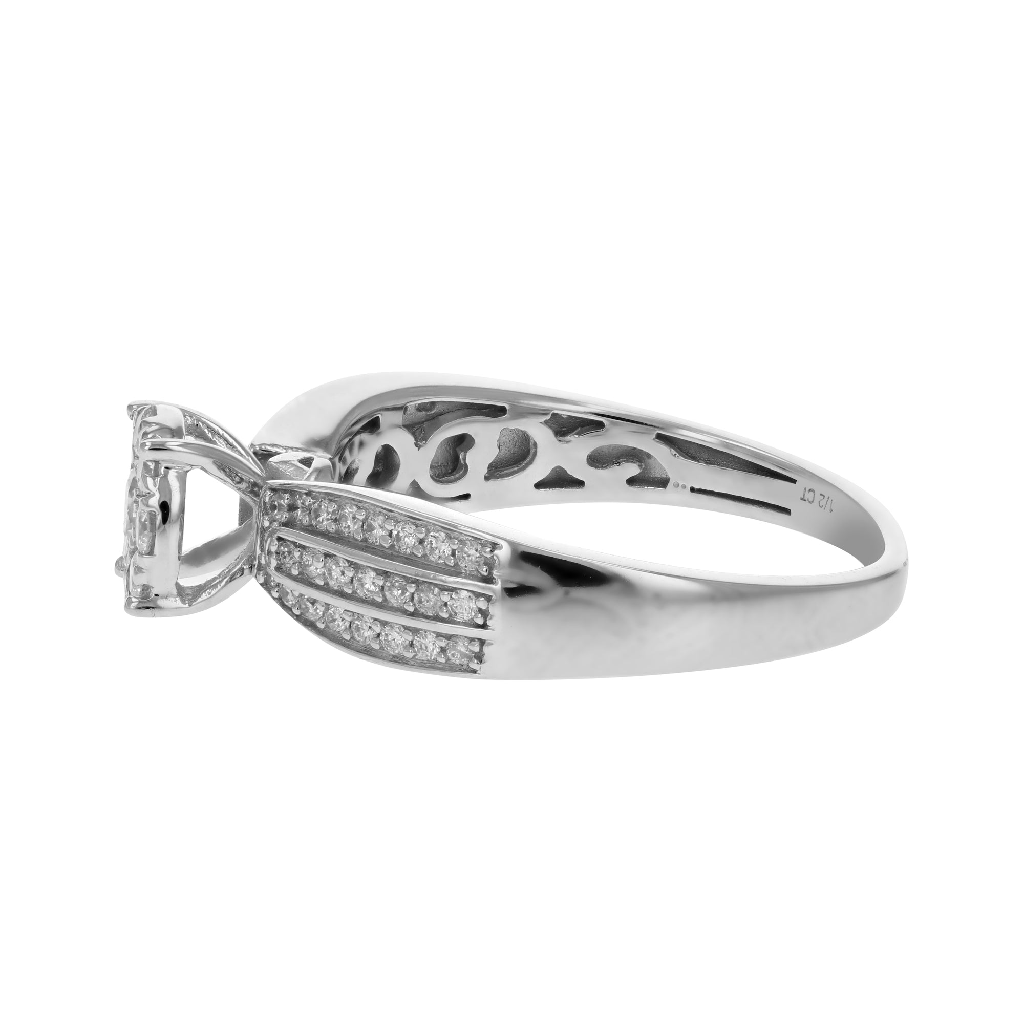 1/2 cttw Diamond Engagement Ring 14K White Gold Cluster Composite Wedding Bridal