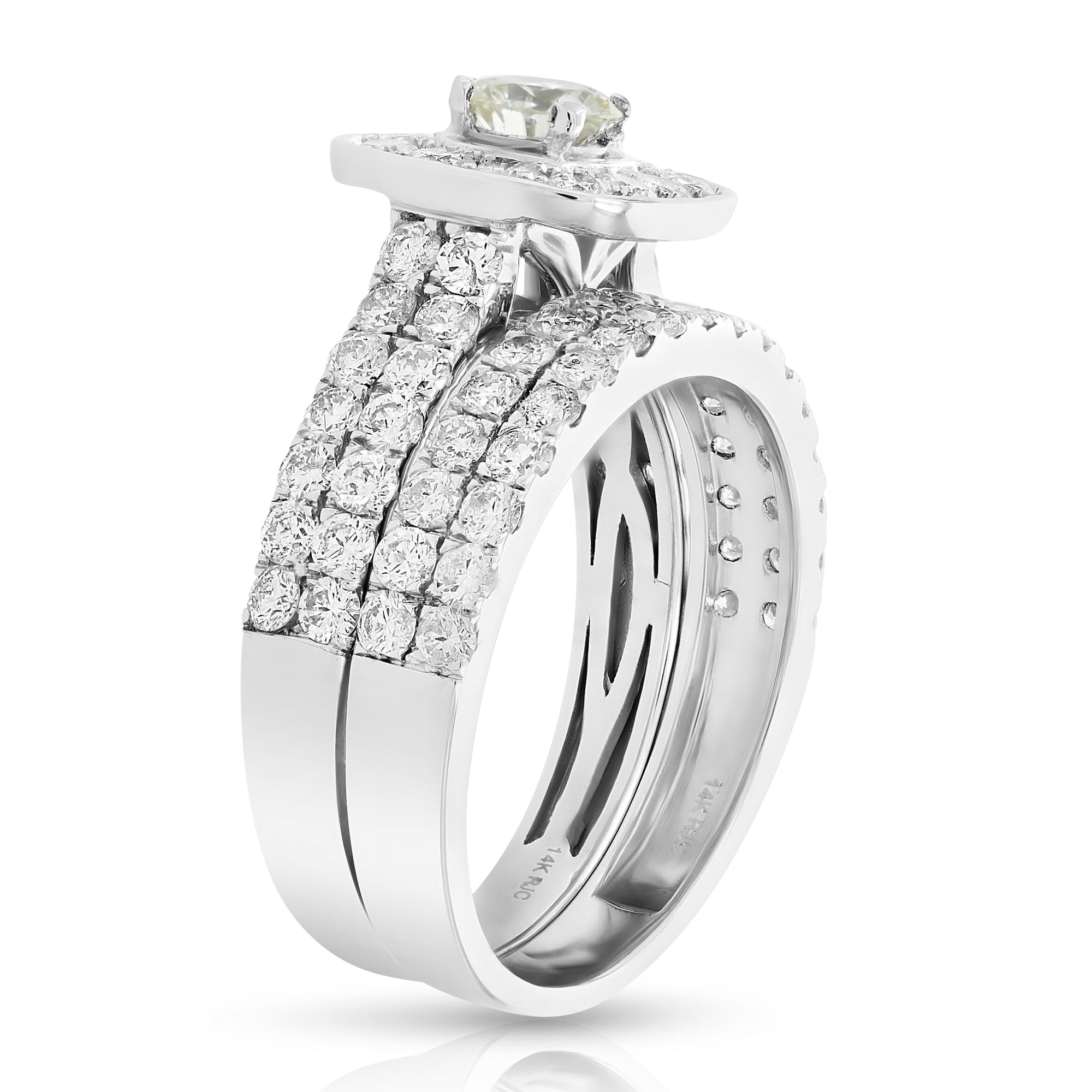 2 cttw Diamond Wedding Engagement Ring Set 14K White Gold Bridal Style Cushion
