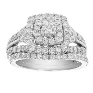 2 cttw Diamond Wedding Engagement Ring Set 14K White Gold Bridal Ring Cushion