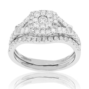 7/8 cttw Diamond Prong Set Wedding Engagement Ring Set 14K White Gold Bridal
