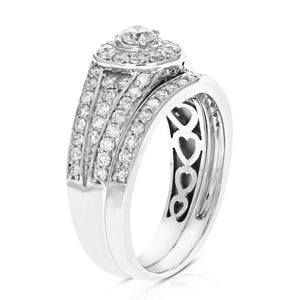 1 cttw Diamond Prong Set Wedding Engagement Ring Set 14K White Gold Multi Row Bridal