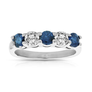 1 cttw Blue Diamond 5 Stone Ring 14K White Gold Size 5