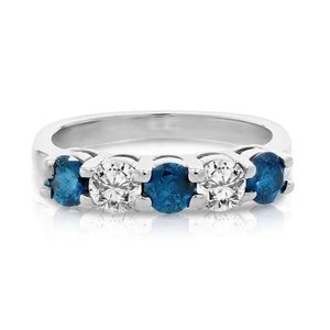1 cttw Blue Diamond 5 Stone Ring 14K White Gold Size 5