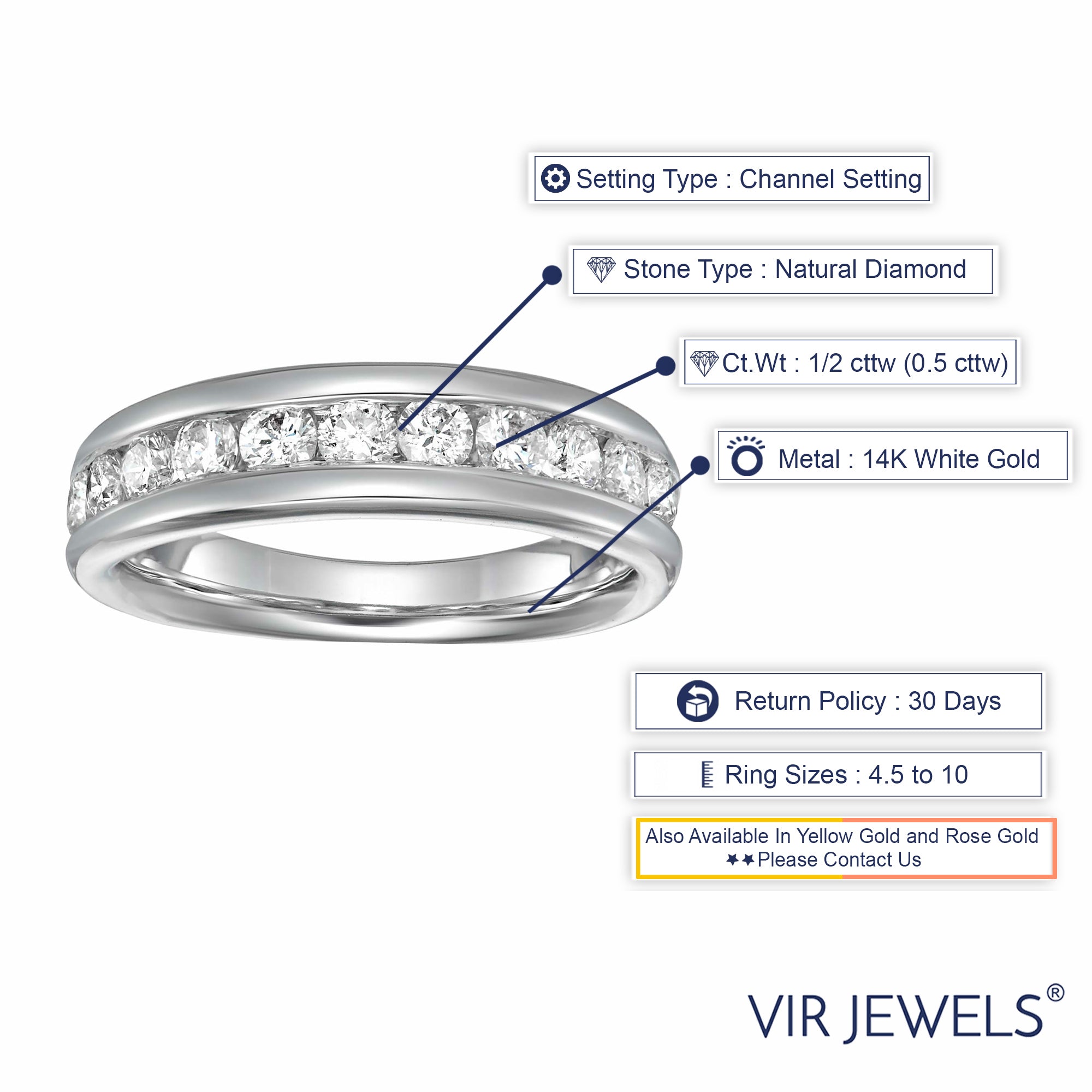 1/2 cttw Diamond Wedding Band for Women, Comfort Fit Diamond Wedding Band in 14K White Gold Channel Set, Size 4.5-10
