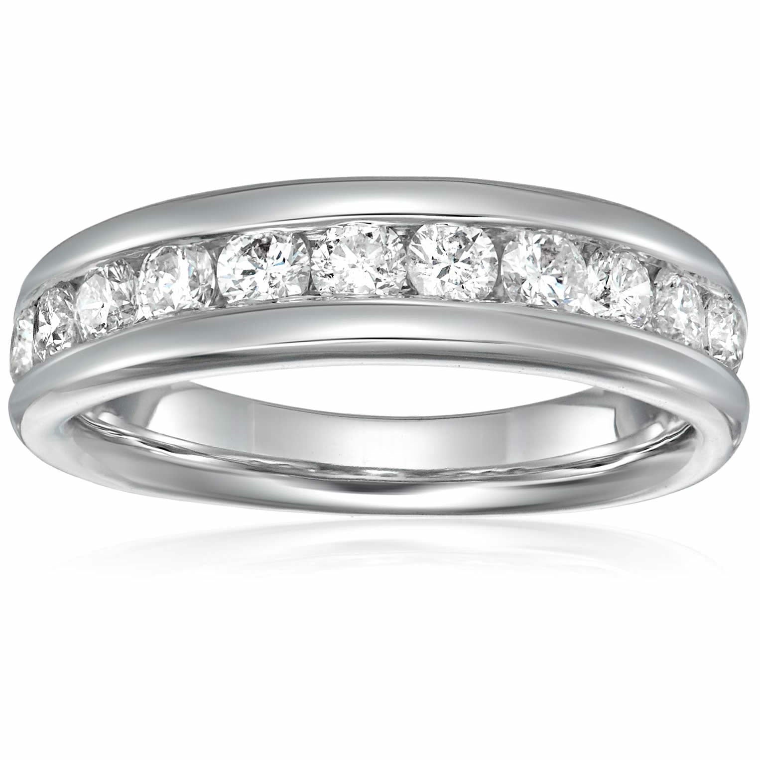 1 cttw Diamond Wedding Band for Women, Comfort Fit Diamond Wedding Band in 14K White Gold Channel Set, Size 4.5-10