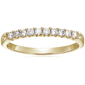1/4 cttw Round Diamond Wedding Band for Women in 14K Yellow Gold, 10 Stones Prong Set, Size 4.5-10