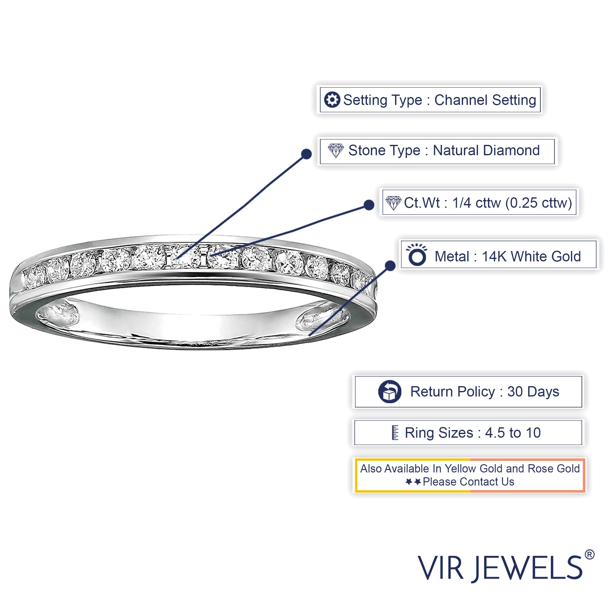 1/4 cttw Diamond Wedding Band For Women, Classic Diamond Wedding Band in 14K White Gold Channel Set, Size 4.5-10