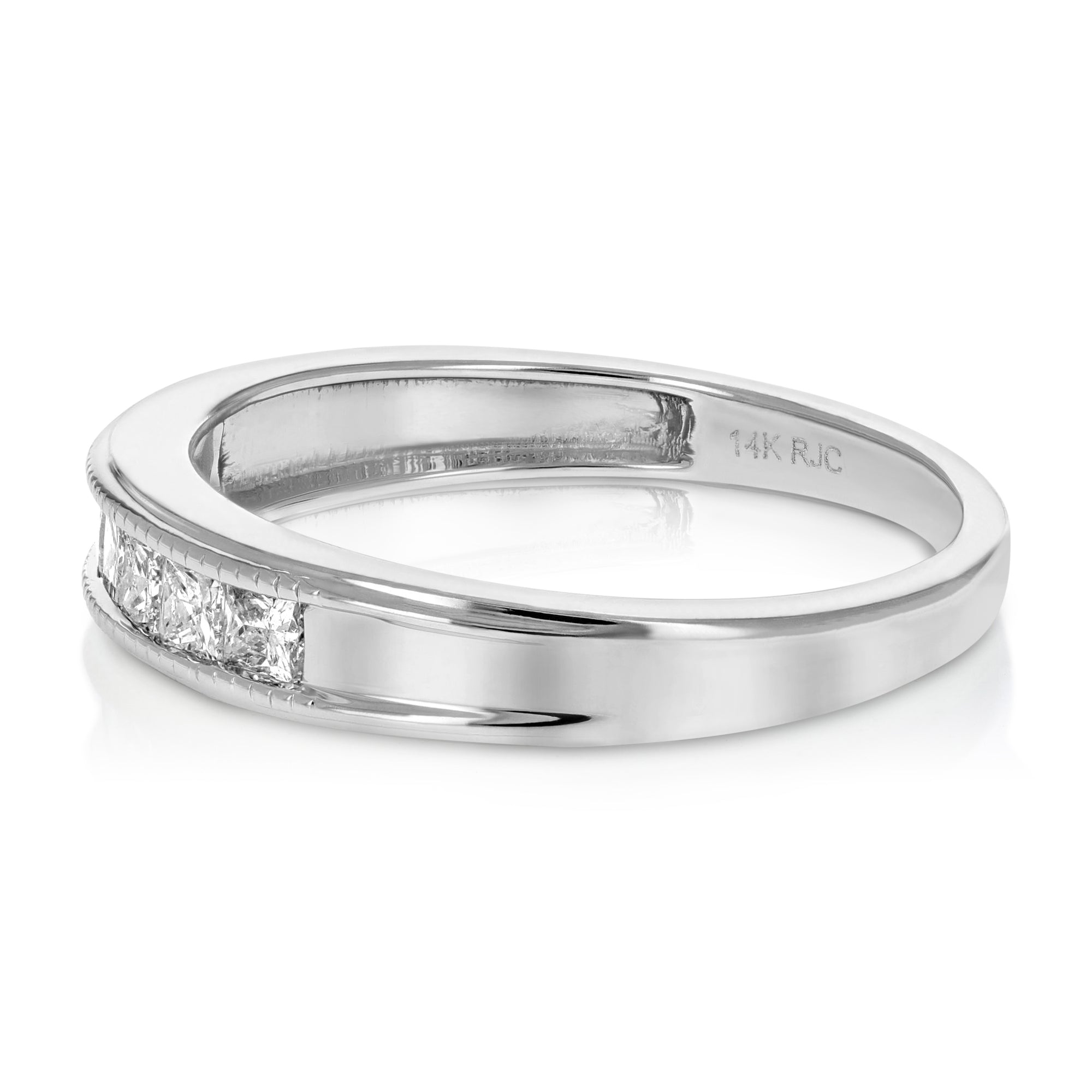 1/2 cttw Diamond Wedding Band for Women, Princess Diamond Wedding Band in 14K White Gold with Milgrain 7 Stones Channel Set, Size 4.5-10