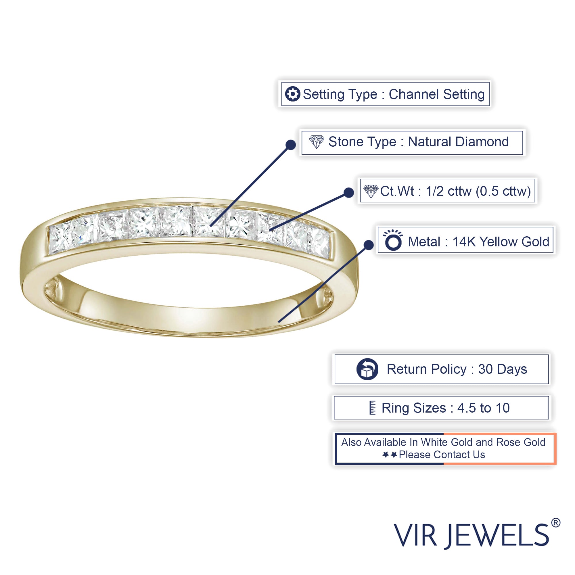 1/2 cttw Diamond Wedding Band for Women, Princess Diamond Wedding Band in 14K Yellow Gold 7 Stones Channel Set, Size 4.5-10