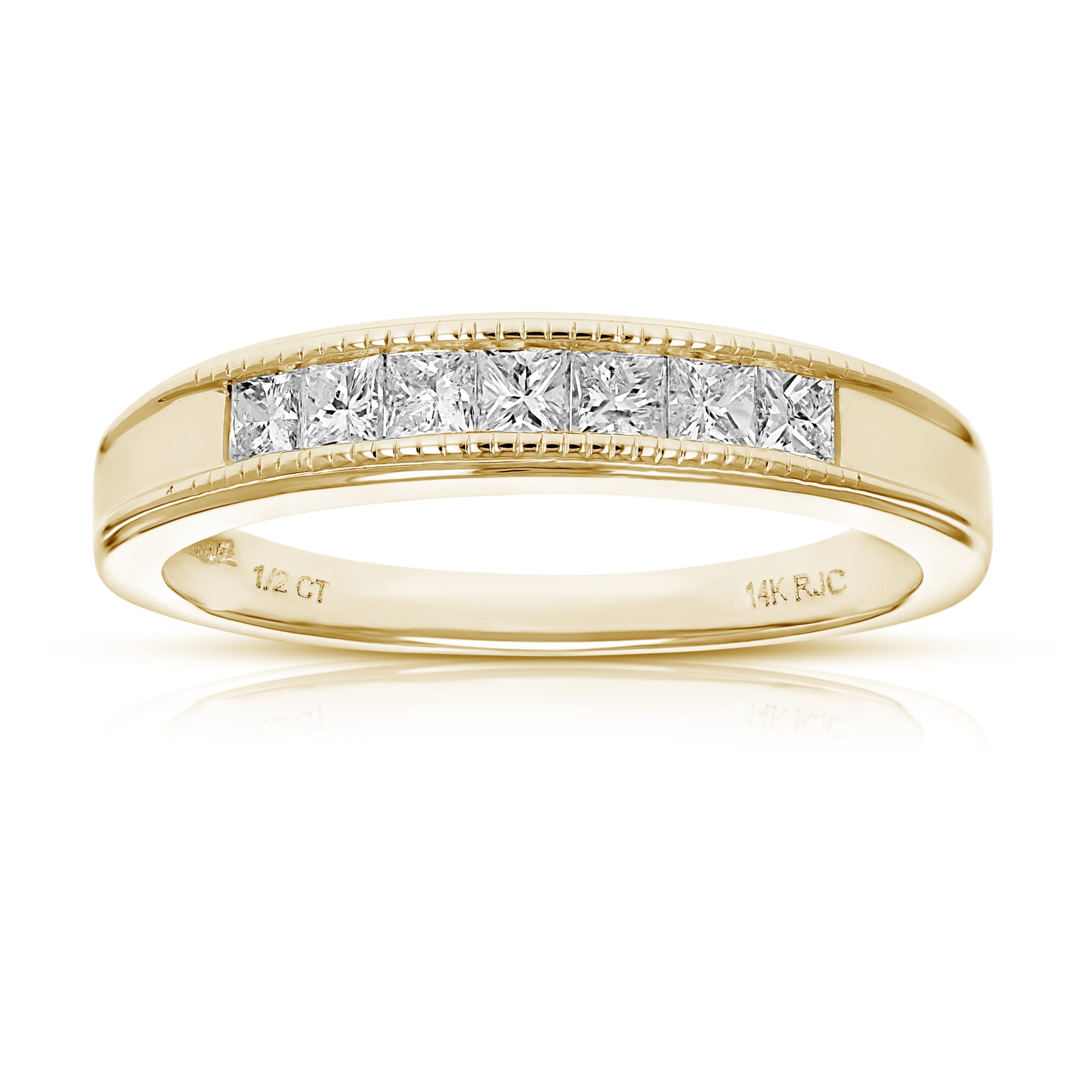 1/2 cttw Diamond Wedding Band for Women, Princess Diamond Wedding Band in 14K Yellow Gold 7 Stones Channel Set, Size 4.5-10