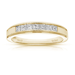 1/2 cttw Diamond Wedding Band for Women, Princess Diamond Wedding Band in 14K Yellow Gold 7 Stones Channel Set, Size 4.5-10