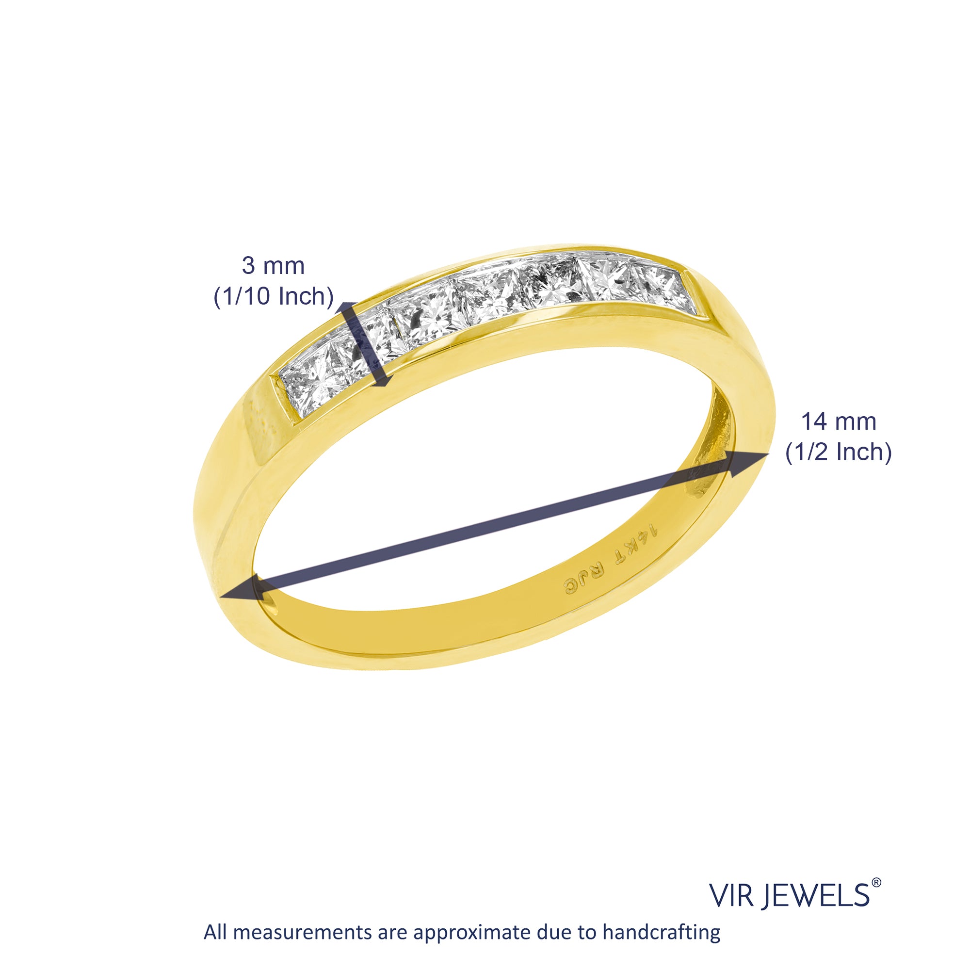 1/2 cttw Princess Diamond Wedding Band 14K Yellow Gold 7 Stones Channel Size 5