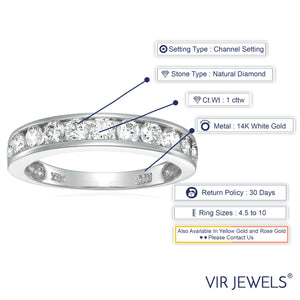 1 cttw Certified SI2-I1 Comfort Fit Diamond Wedding Band 14K White Gold Channel