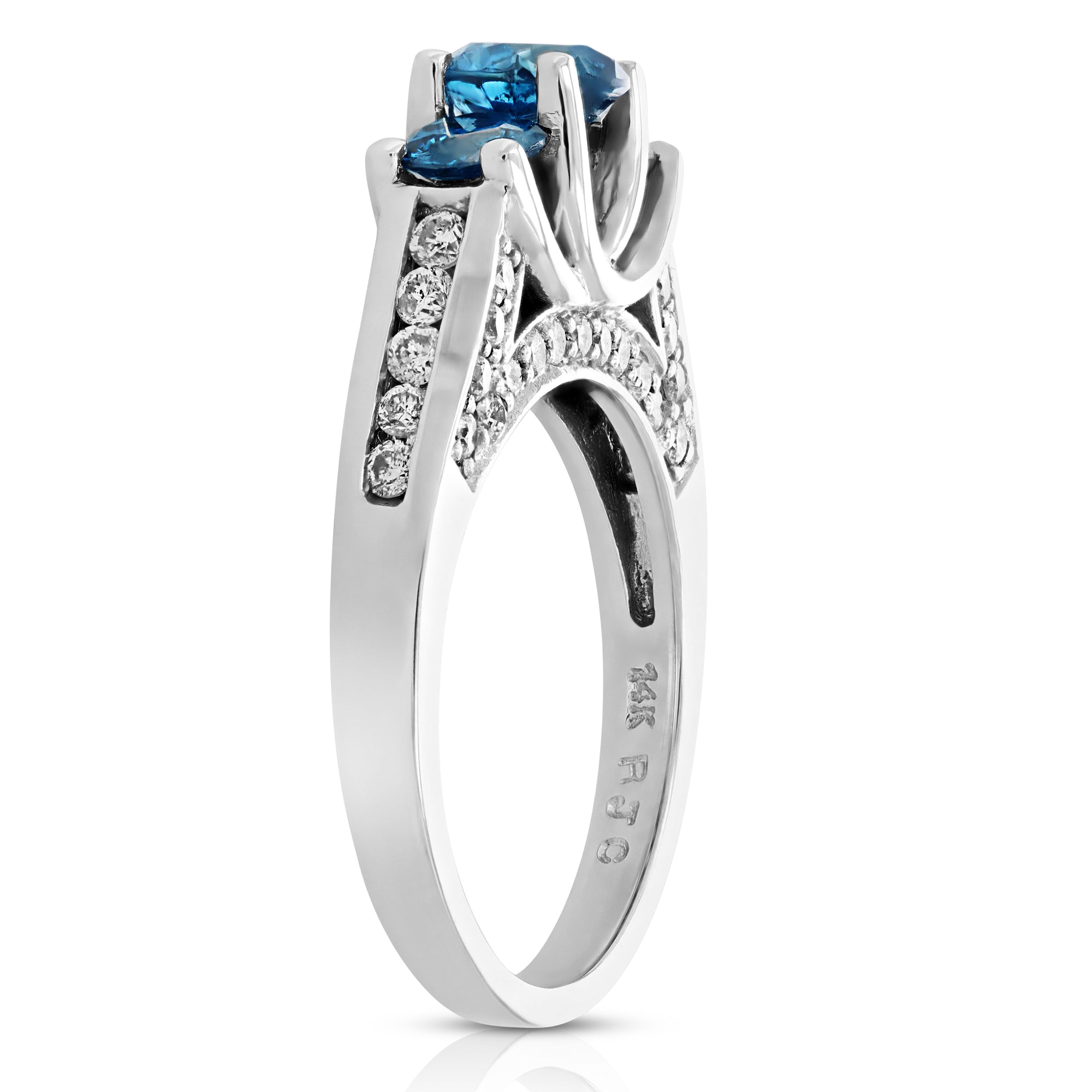 2.56 cttw Blue and White Diamond 3 Stone Ring 14K White Gold Engagement Size 7