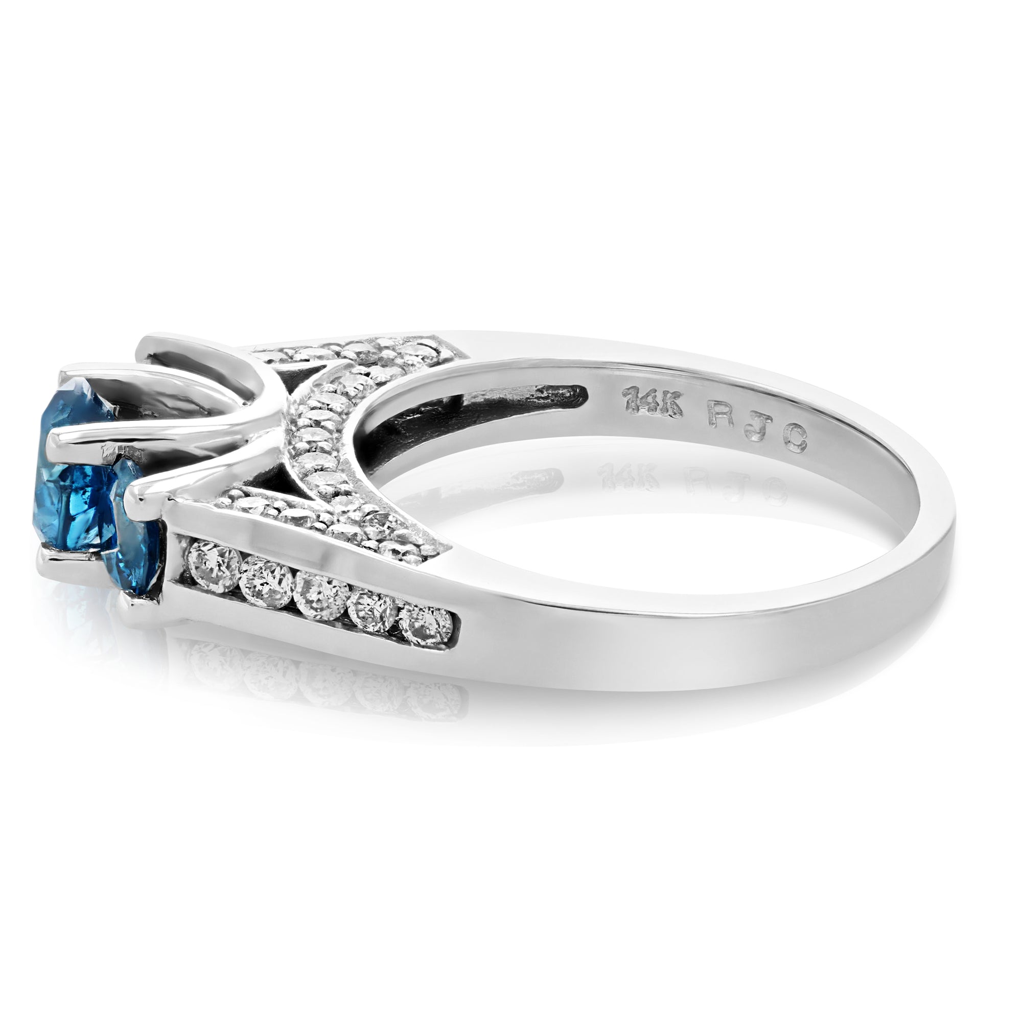 2.56 cttw Blue and White Diamond 3 Stone Ring 14K White Gold Engagement Size 7