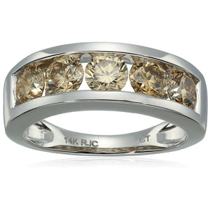1.50 cttw Champagne Diamond Wedding Band for Women in 14K Yellow Gold 5 Stones Channel Set I1-I2, Size 6-10