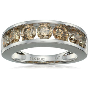 1.50 cttw Champagne Diamond Wedding Band for Women in 14K White Gold 7 Stones Channel Set I1-I2, Size 6-10