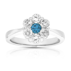 1 cttw Blue and White Diamond Engagement Ring 14K White Gold Size 7