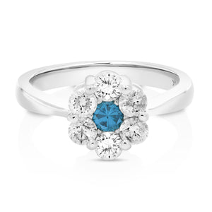 1 cttw Blue and White Diamond Engagement Ring 14K White Gold Size 7