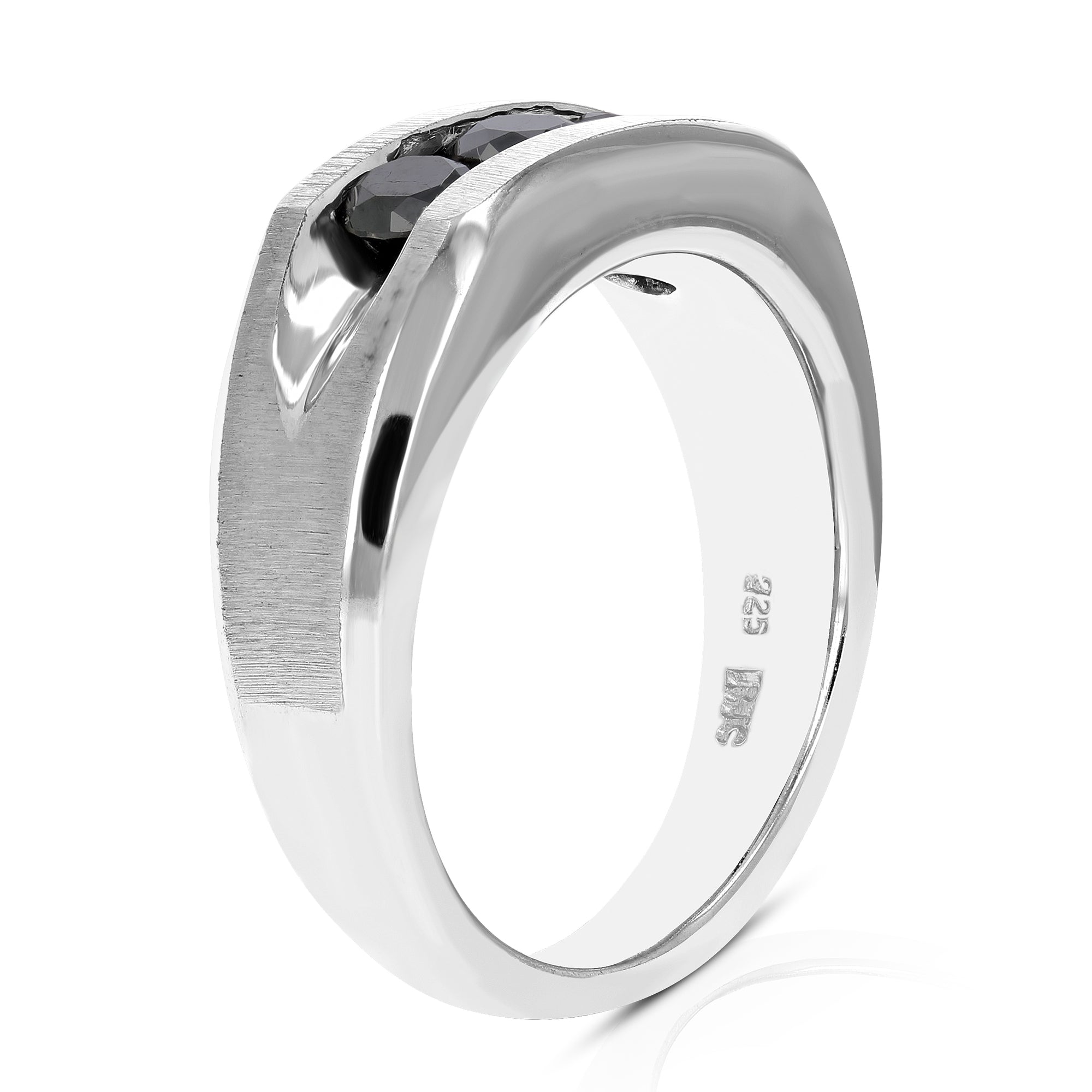 1.30 cttw 3 Stone Men's Black Diamond Ring .925 Sterling Silver Wedding Bridal