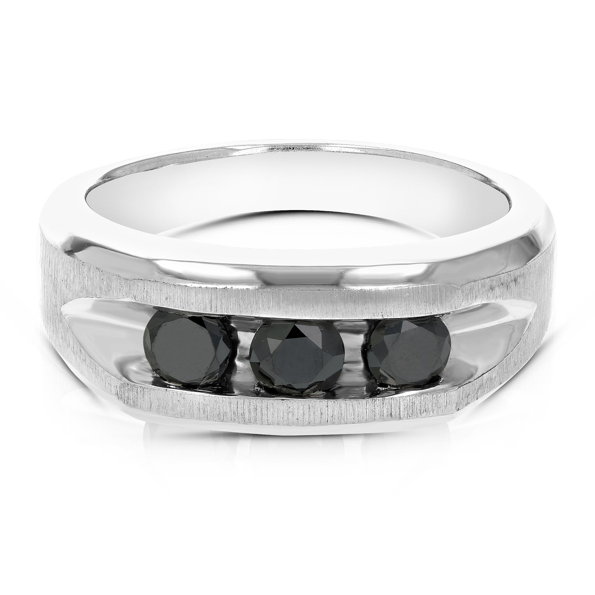 1.30 cttw 3 Stone Men's Black Diamond Ring .925 Sterling Silver Wedding Bridal