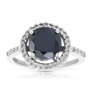 3.50 cttw Black Diamond Engagement Ring Bridal Wedding 14K White Gold