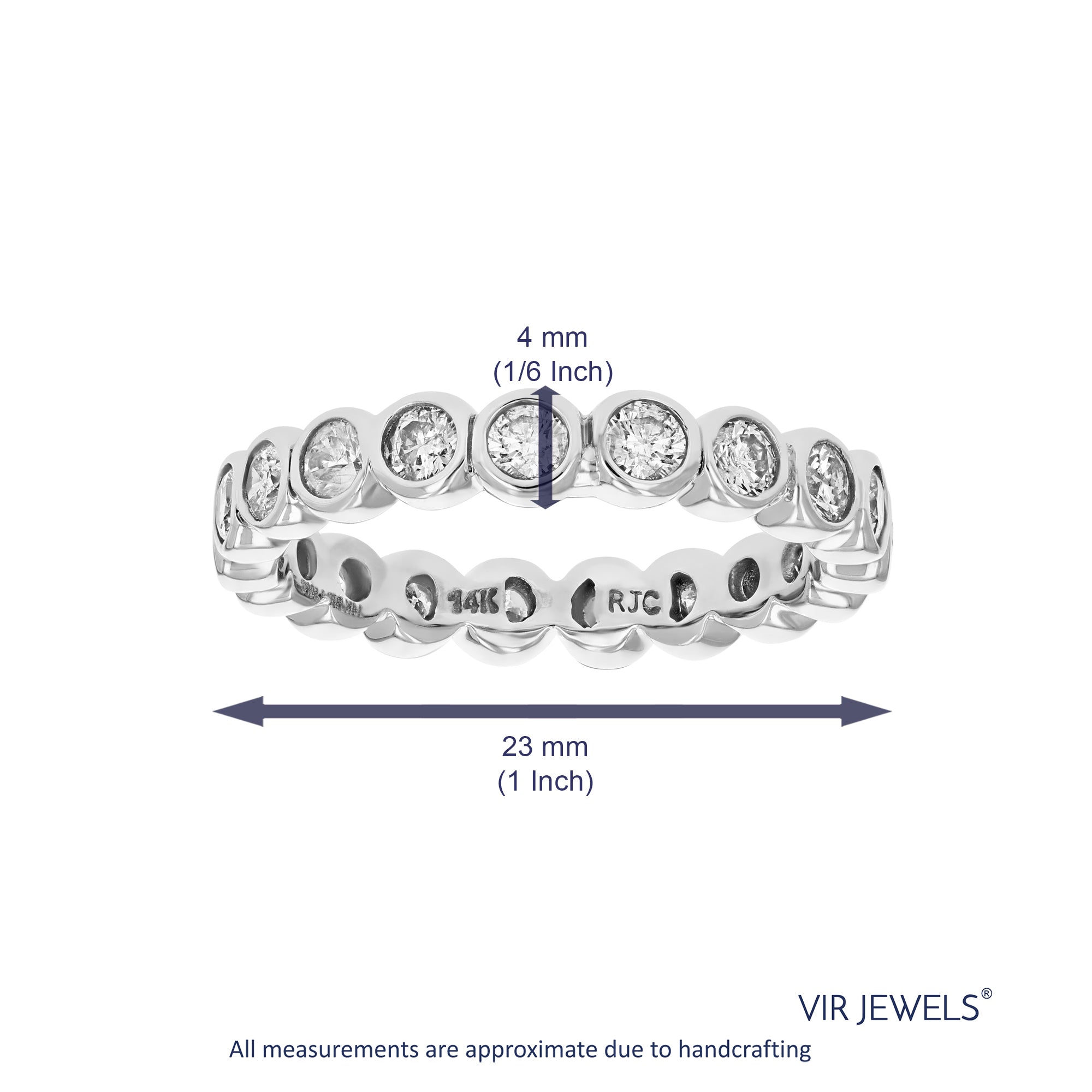 1.50 cttw Diamond Eternity Ring for Women, Wedding Band in 14K White Gold Bezel Set, Size 5-9