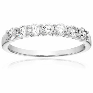 1/2 cttw Diamond Wedding Band for Women in 14K White Gold Prong Set, Size 4.5-10