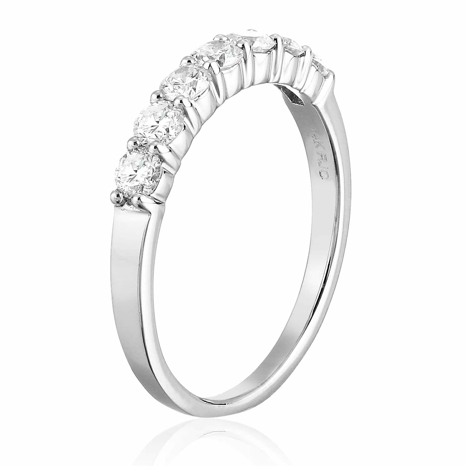 1/2 cttw Diamond Wedding Band for Women, Certified SI1-SI2 Diamond Wedding Band in 14K White Gold 7 Stones, Size 4.5-10